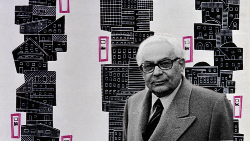 Sinisgalli e un'immagine pubblicitaria con il cane a sei zampe 