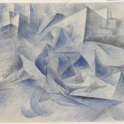 Umberto Boccioni, Cavallo + cavaliere + case, 1914 