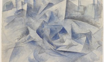 Umberto Boccioni, Cavallo + cavaliere + case, 1914 