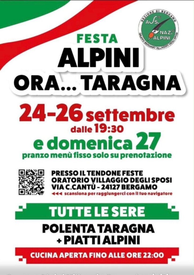 Festa Alpini “Ora… Taragna” a Bergamo dal 24 al 27 settembre 