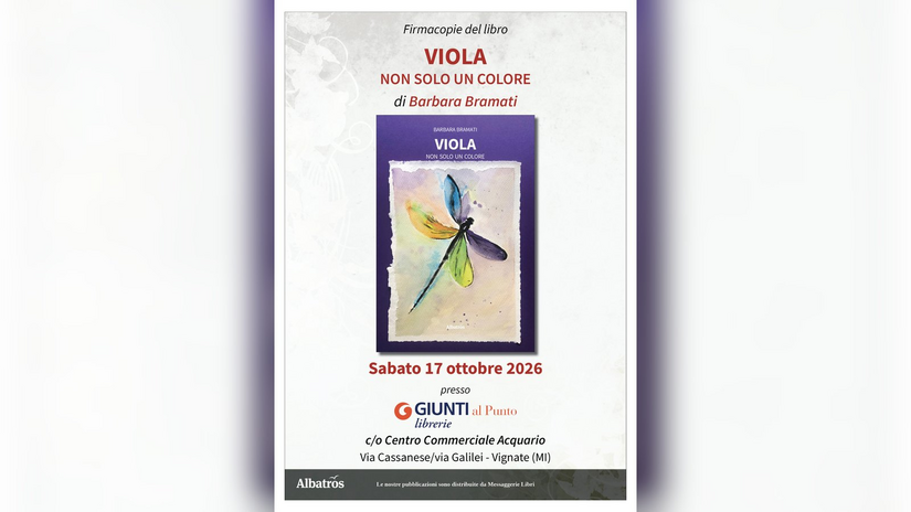 La locandina del firmacopie di Viola. Non solo un colore a Vignate 