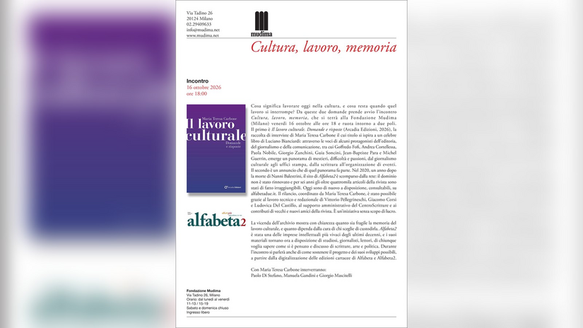 La locandina dell'incontro Cultura, lavoro, memoria 
