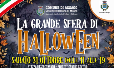 Personaggi in maschera e zucche illuminate nelle vie di Assago per Halloween 