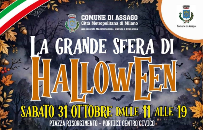 Personaggi in maschera e zucche illuminate nelle vie di Assago per Halloween 