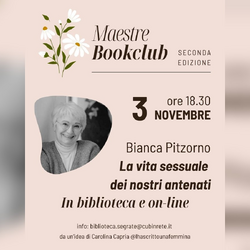La locandina del Maestre Bookclub dedicato a Bianca Pitzorno 