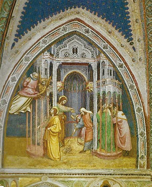 Padova, Basilica del Santo, Cappella di San Giacomo, J. Avanzi, San Giacomo brucia i libri eretici 