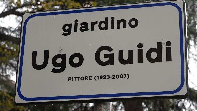 Il giardino intitolato ad Ugo Guidi nel 2023 a Bologna, tra Via Azzurra e Via Fossolo. 