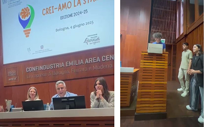 Fig. 2 e 3 Proclamazione Primo classificato concorso 2024-2025 Crei-Amo la Start Up - Confindustria Emilia Area Centro. 