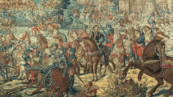 Pavia, Musei Civici, mostra Pavia 1525: arazzo con la cattura del re di Francia. 