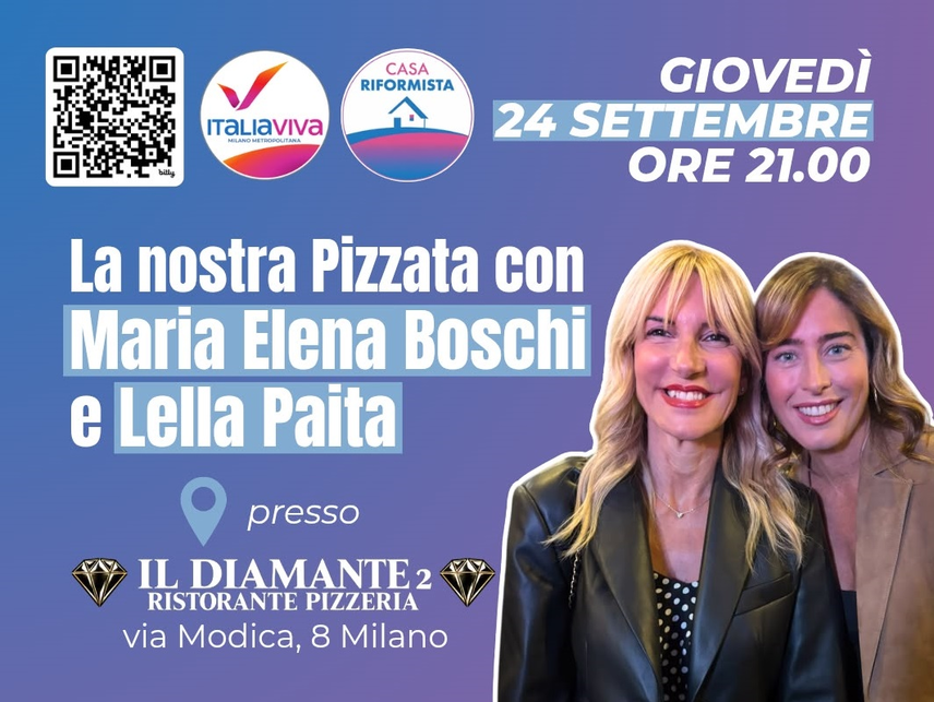 Maria Elena Boschi e Lella Paita alla pizzata di Italia Viva Milano 