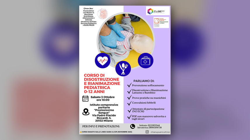 Locandina del corso di disostruzione e rianimazione pediatrica 