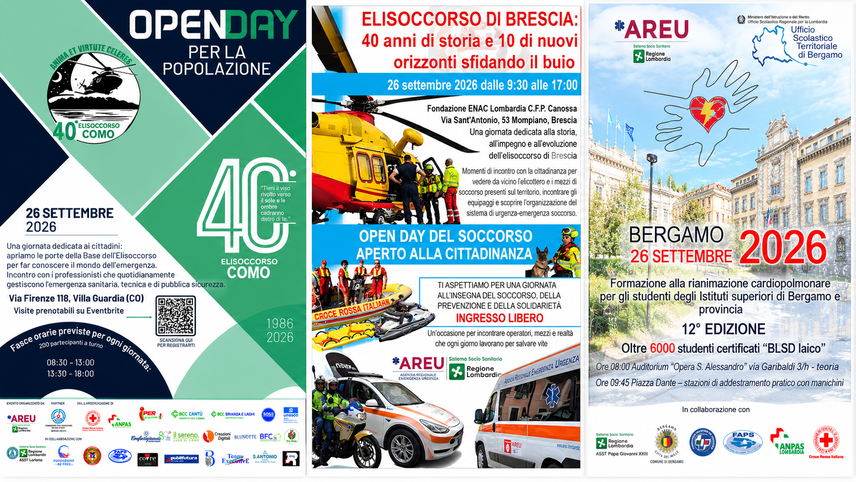 AREU, tre appuntamenti per i 40 anni dell’Elisoccorso 