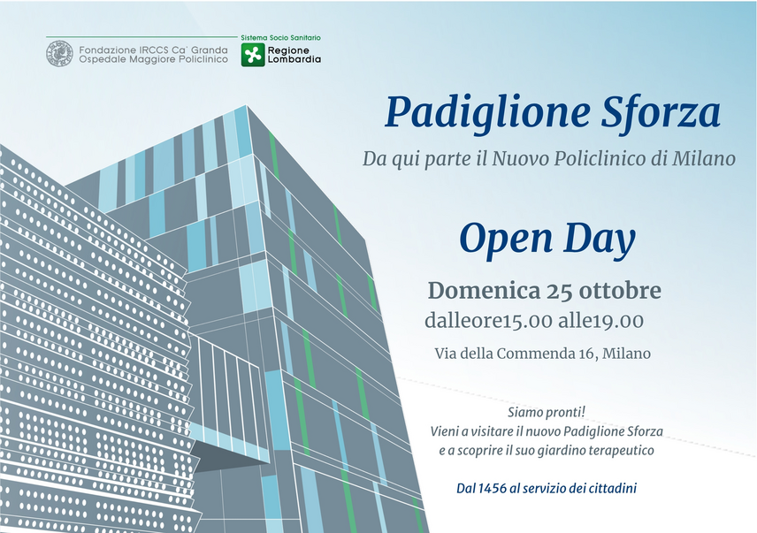 La locandina dell'Open Day al Padiglione Sforza del Policlinico di Milano 