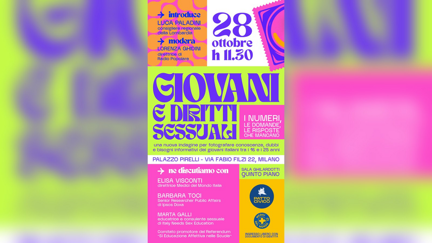 La locandina dell'incontro «Giovani e diritti sessuali» a Palazzo Pirelli 